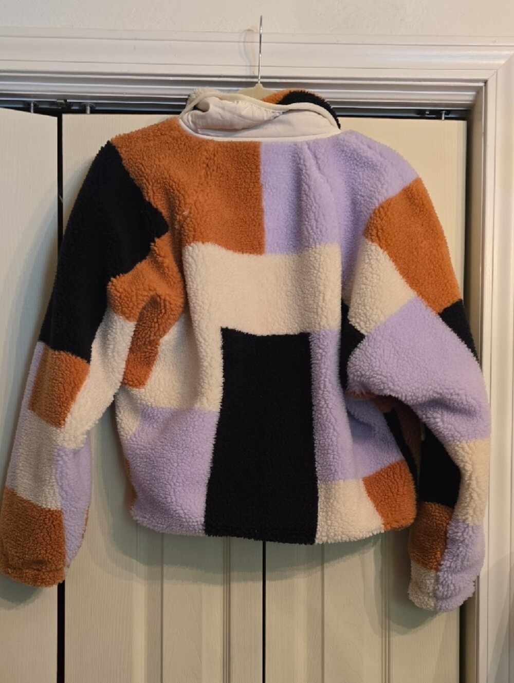 Colorblock Sherpa Zip Jacket - Lavender, Rust, Black, Cream - Picture 3 of 3